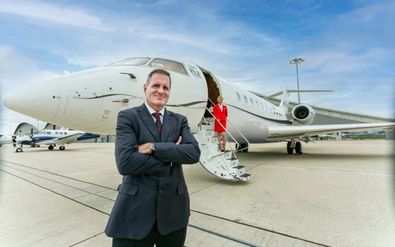 Private jet on an airport apron as Middle East conflict disrupts regional air travel