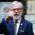 Gerry Adams arrives at the High Court in London to give evidence in the IRA bombing civil case
